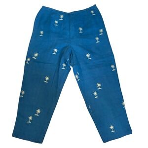 VTG Talbots Irish Linen Pant Size 14 Tropical Embroidered Palm Trees Cropped